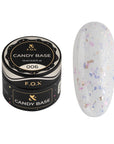 F.O.X Candy Base 006 – Hvit base med rosa, blå og sølvaktige flakes.