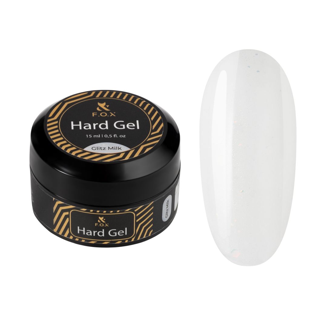 Hard Gel GLITZ MILK – Selvutjevnende gel med glitter for glitrende finish.