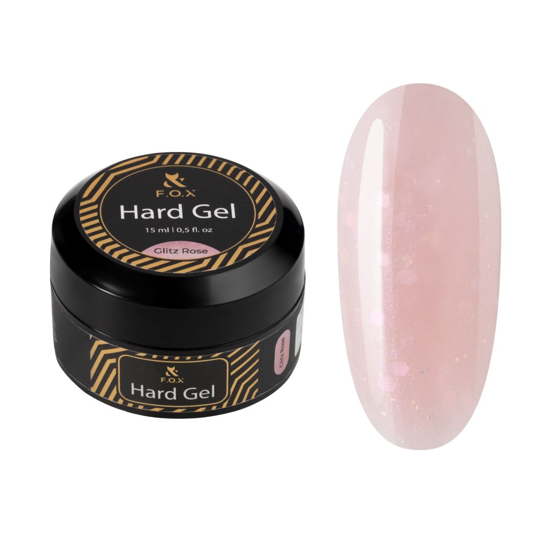 Hard Gel GLITZ ROSE – Selvutjevnende gel med rosegull-glitter for en elegant finish.