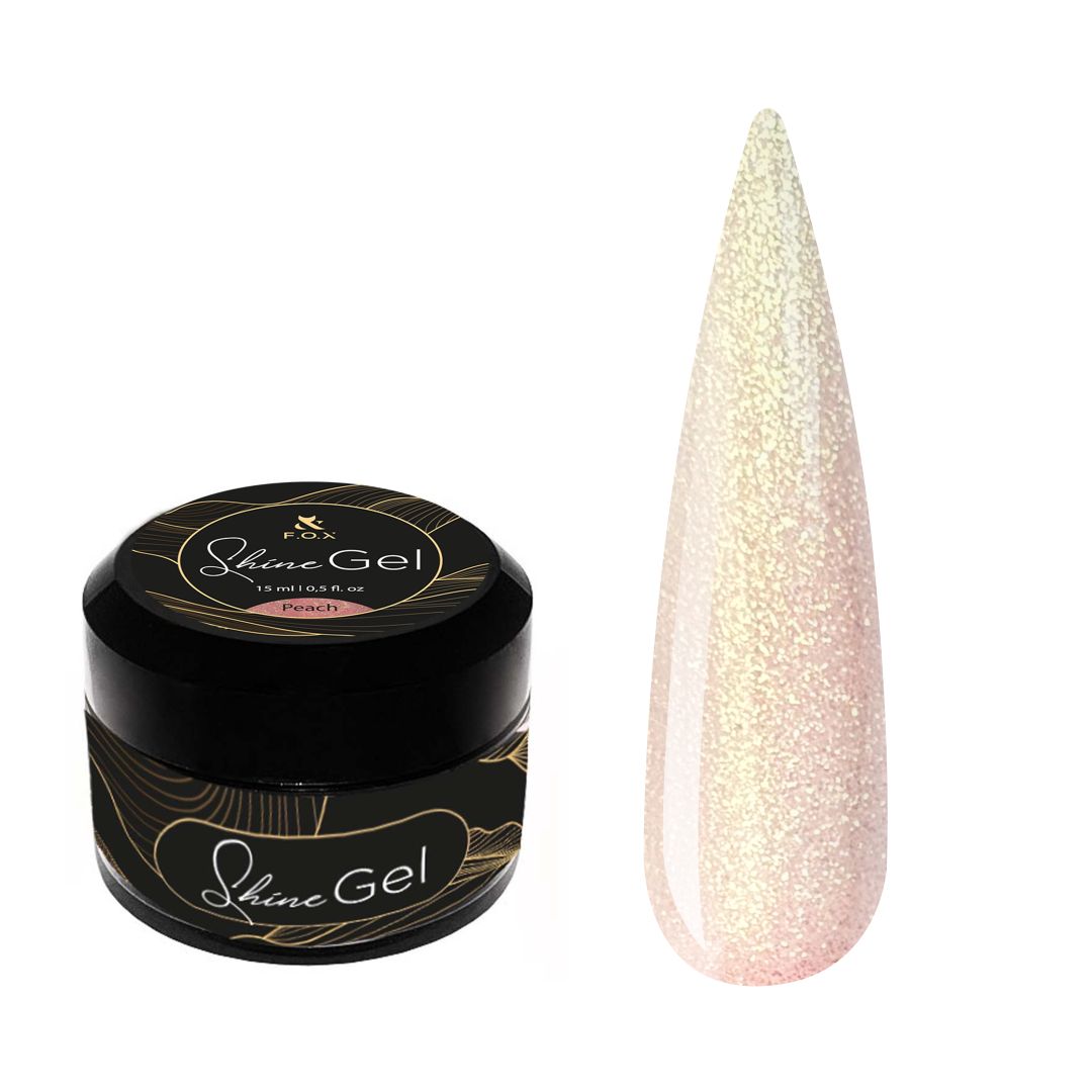 Ferskenfarget F.O.X Shine Gel med glitrende effekt og lav surhet.