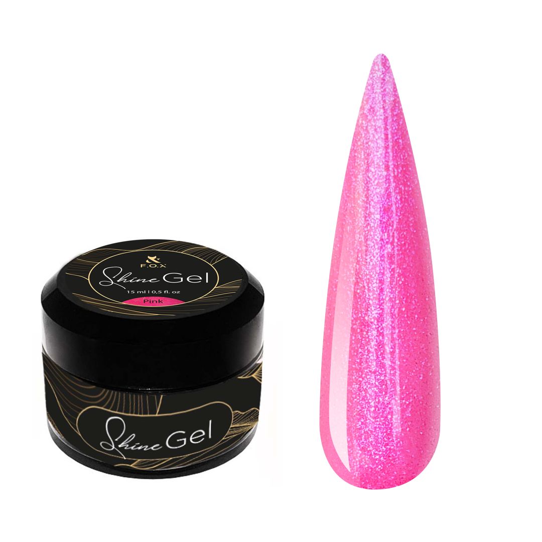 Rosa F.O.X Shine Gel med små glitter, lav surhet og langvarig glans.