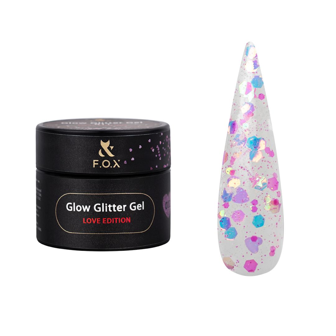 FOX Glow Glitter Gel – Glitrende gel med stjerner, hjerter og sekskanter.