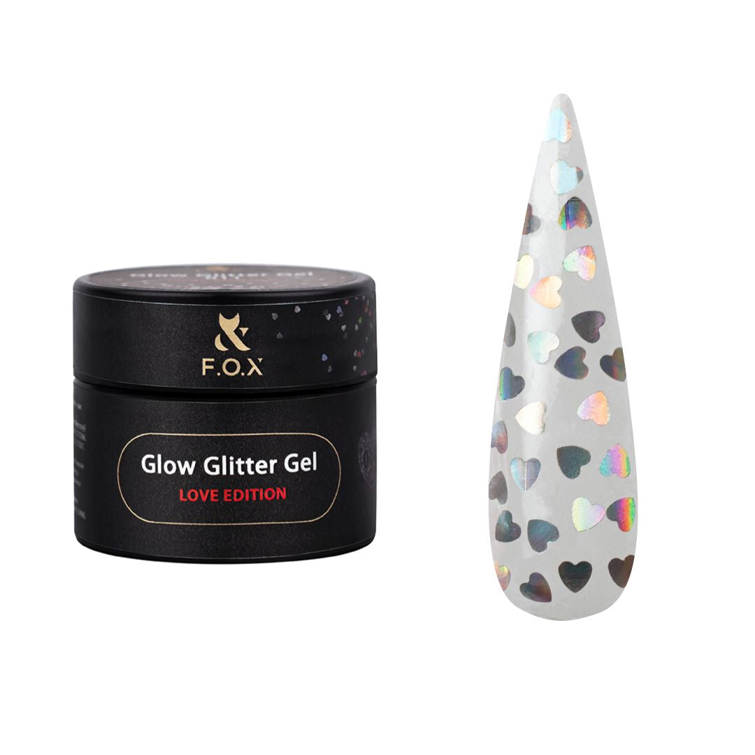 Glow Glitter Gel – Gel med minimalistiske holografiske hjerter.