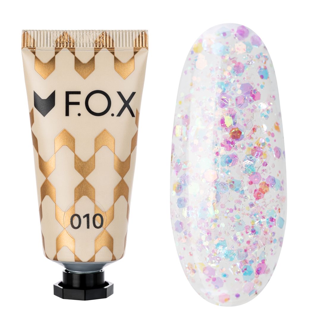 Rosa F.O.X Nano Polygel 010 med dekorativ glittereffekt