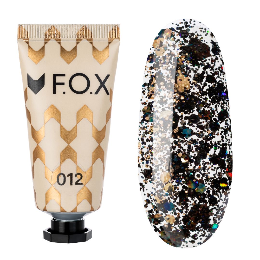 Mørk Nano Polygel 012 med kontrastfylt flerfarget glitter