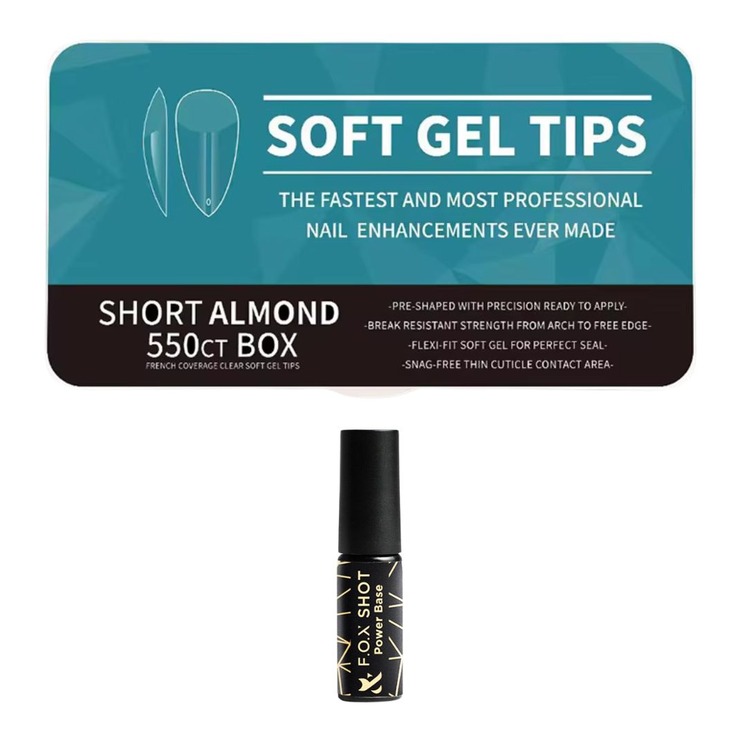 Fleksible short almond tips + base – perfekt for nybegynnere.