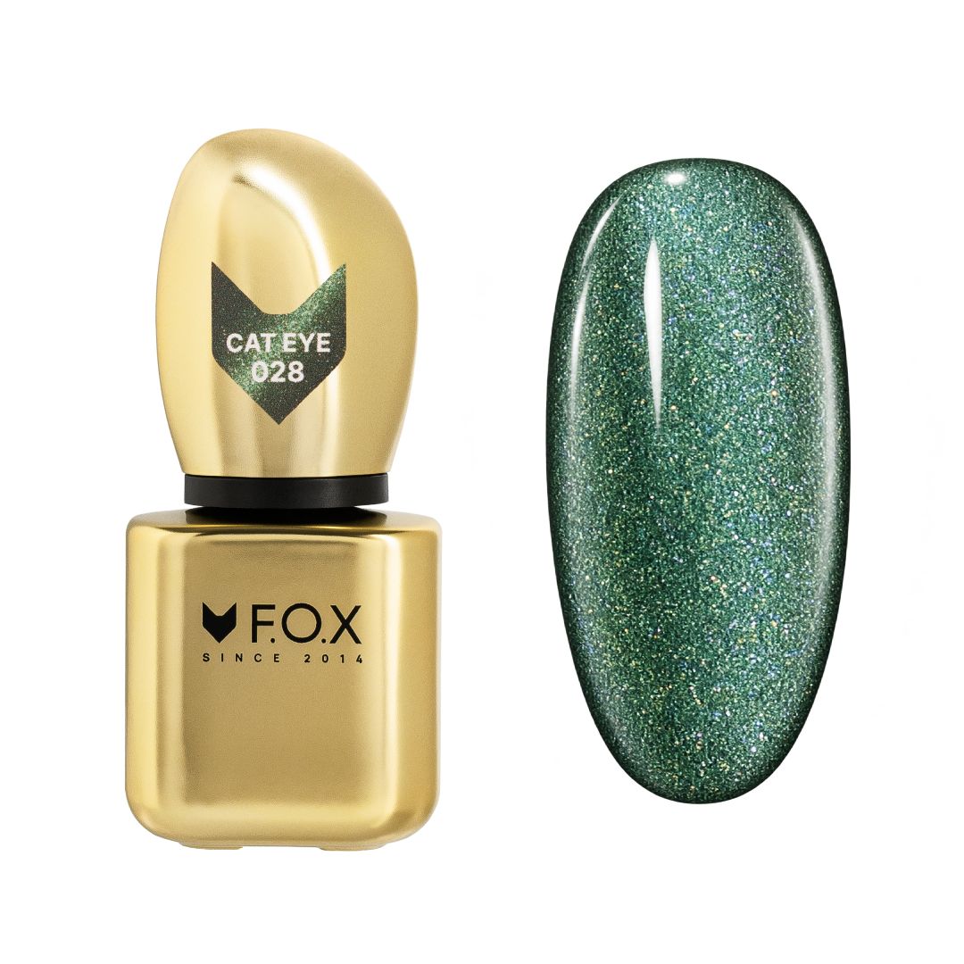 Olivengrønn F.O.X Cat Eye gellack 028 med gyllen refleksjon