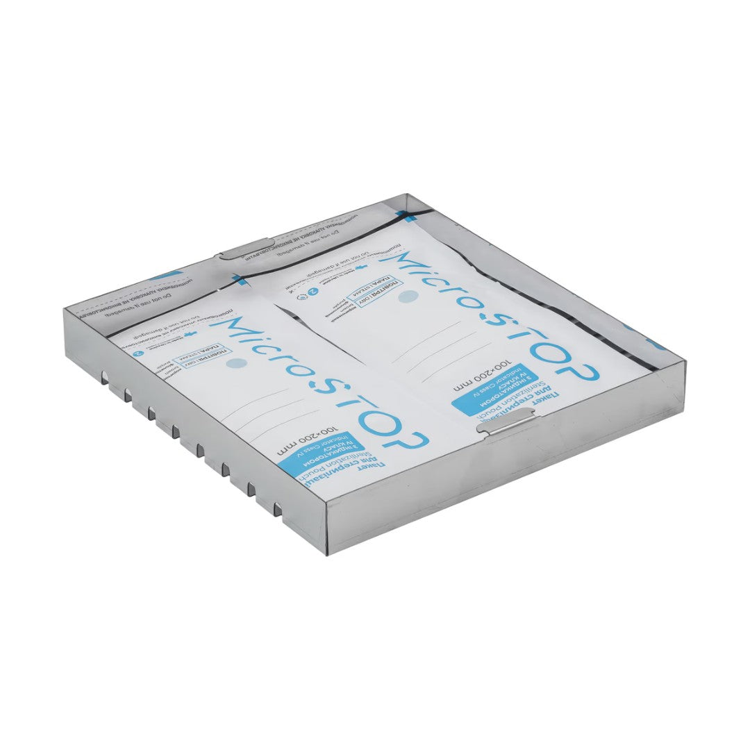 Flatt stålbrett til MicroSTOP COMPACT med steriliseringsposer