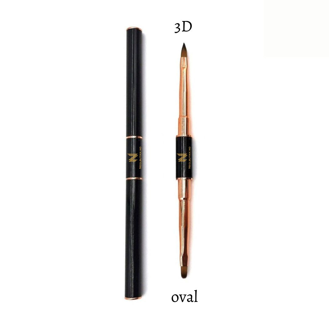 Dobbelsidig nylon pensel med 3D og oval ende for variert negledesign.