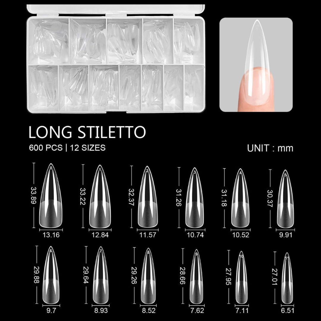 Soft Gel Tips Long Stiletto 600stk